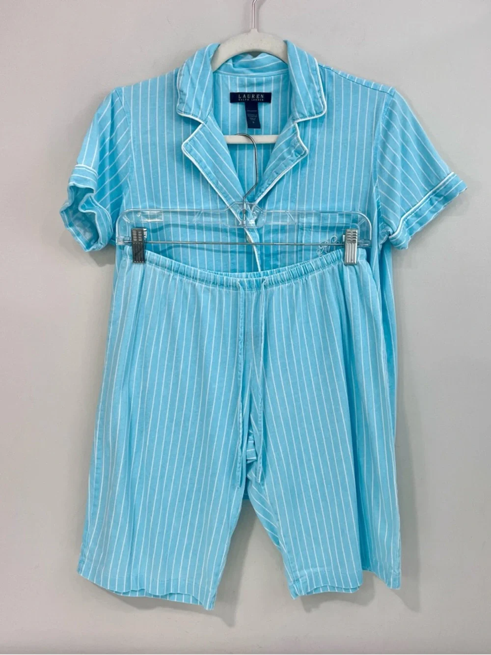 Lauren Ralph Lauren Women's Sz S 2-Pc Striped Bingham Bermuda Cotton Pajama Set